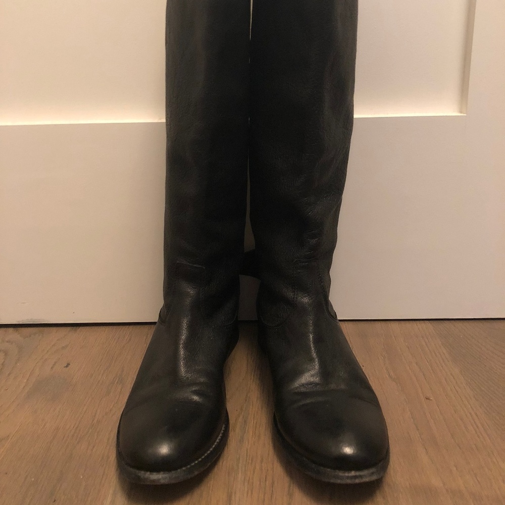 Frye black leather knee high boot